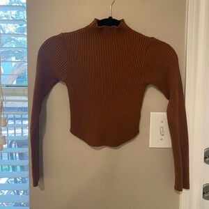 Chocolate brown cropped ribbed sweater